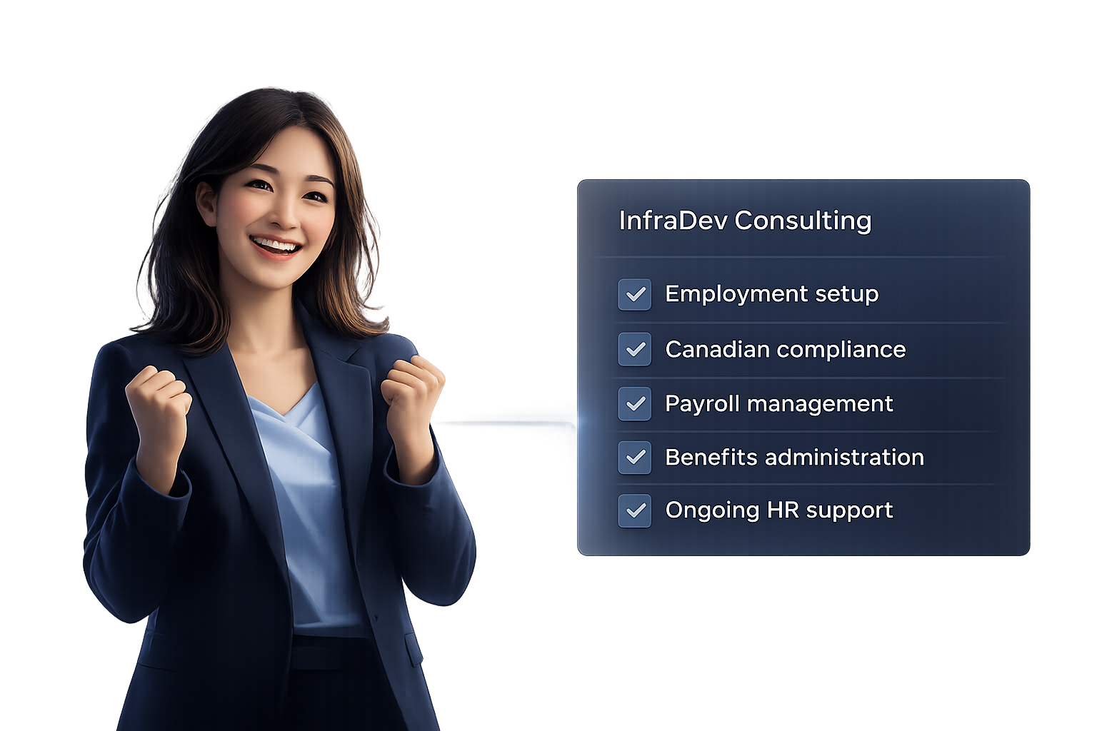 Happy professional representing successful hiring in Canada through Employer of Record